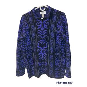 Vintage Pendleton Virgin Wool Zip Paisley Embroidery Sweater Cardigan Cottage